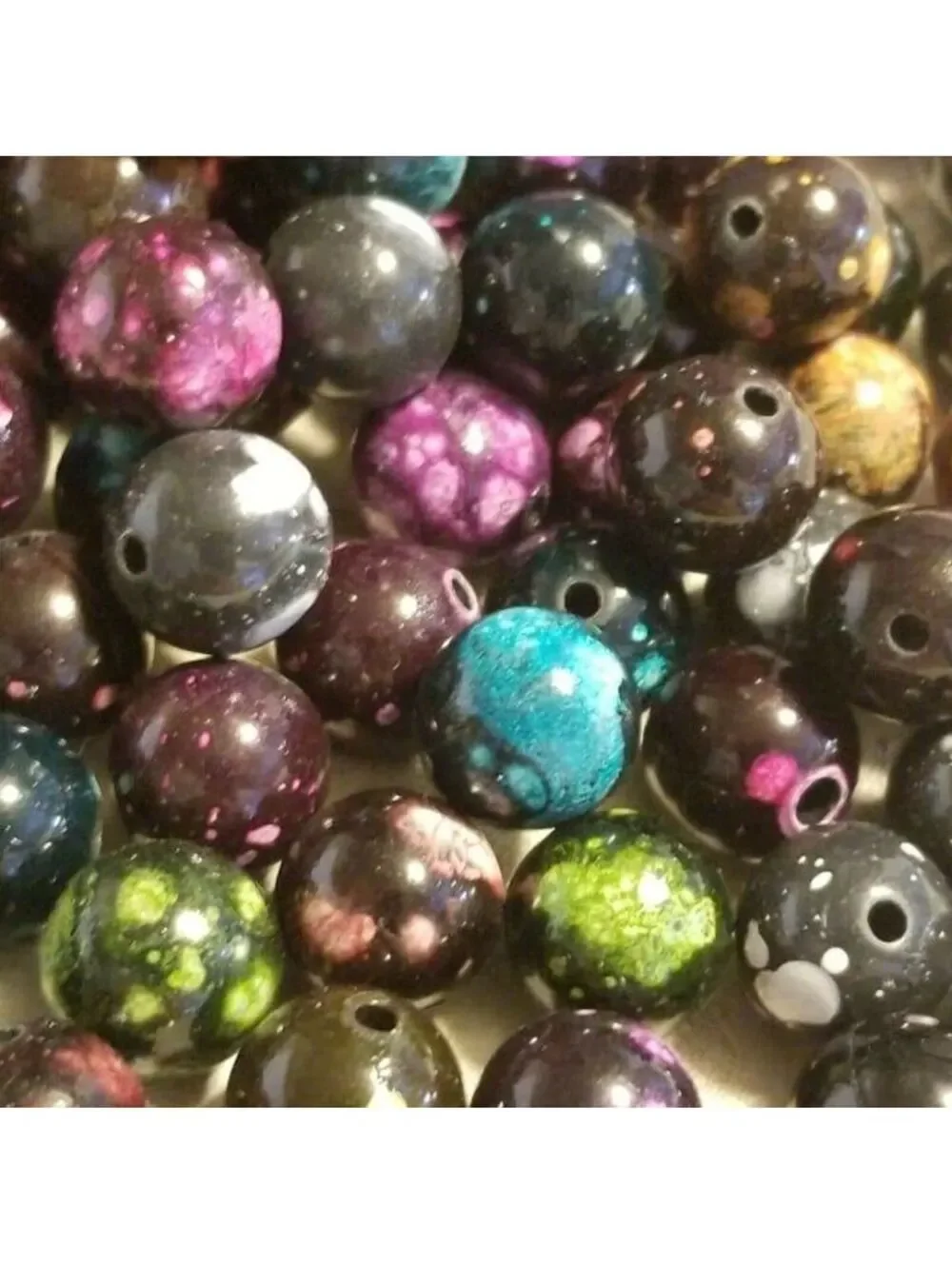 Vintage Black Mixed Bright Color Splash 12mm Round Beads 10 pcs